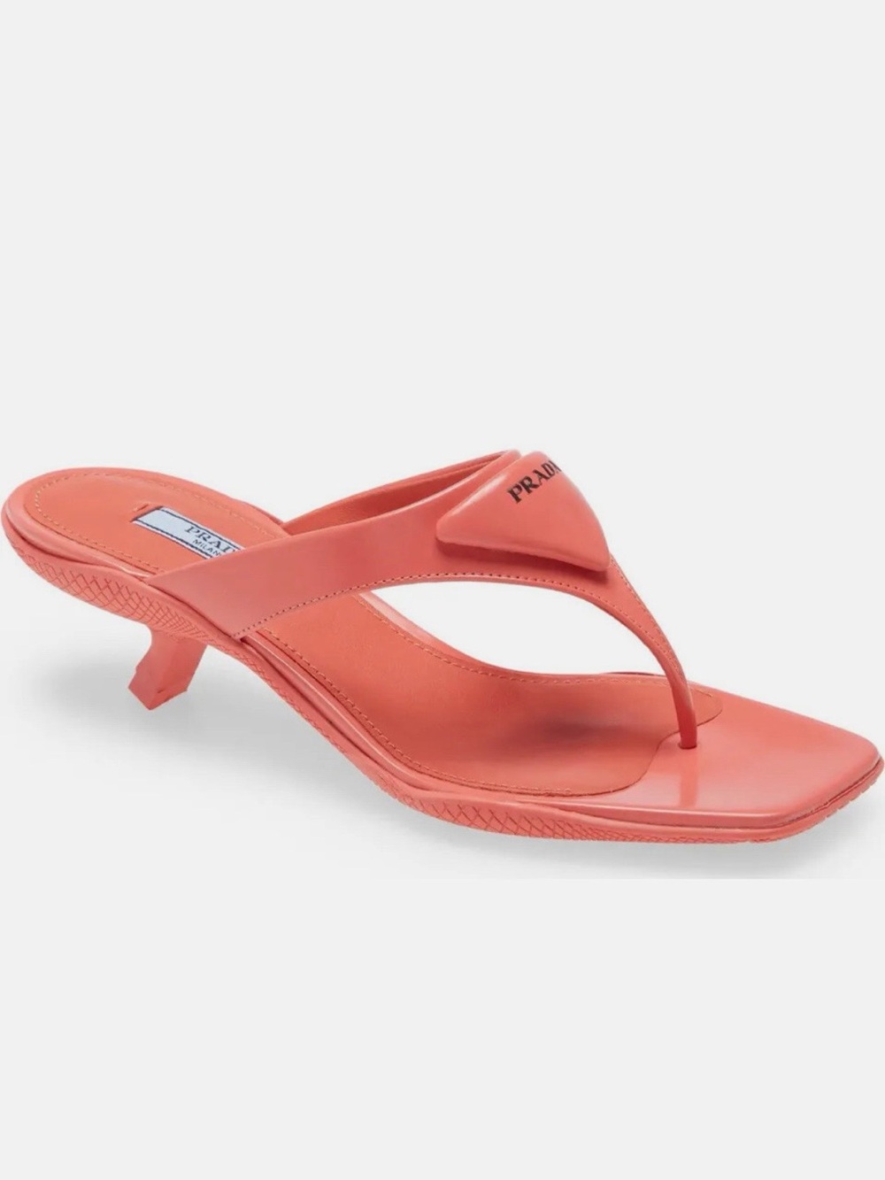 Prada Corallo Coral Thong Kitten-Heel Sandal